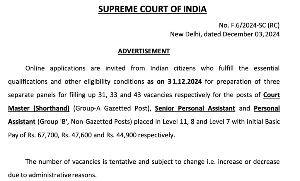 Supreme Court SCI SPA Result 2025